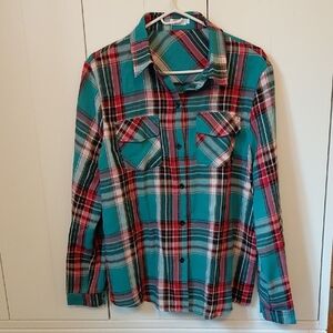 Plaid Button Down Shirt - Teal and Red